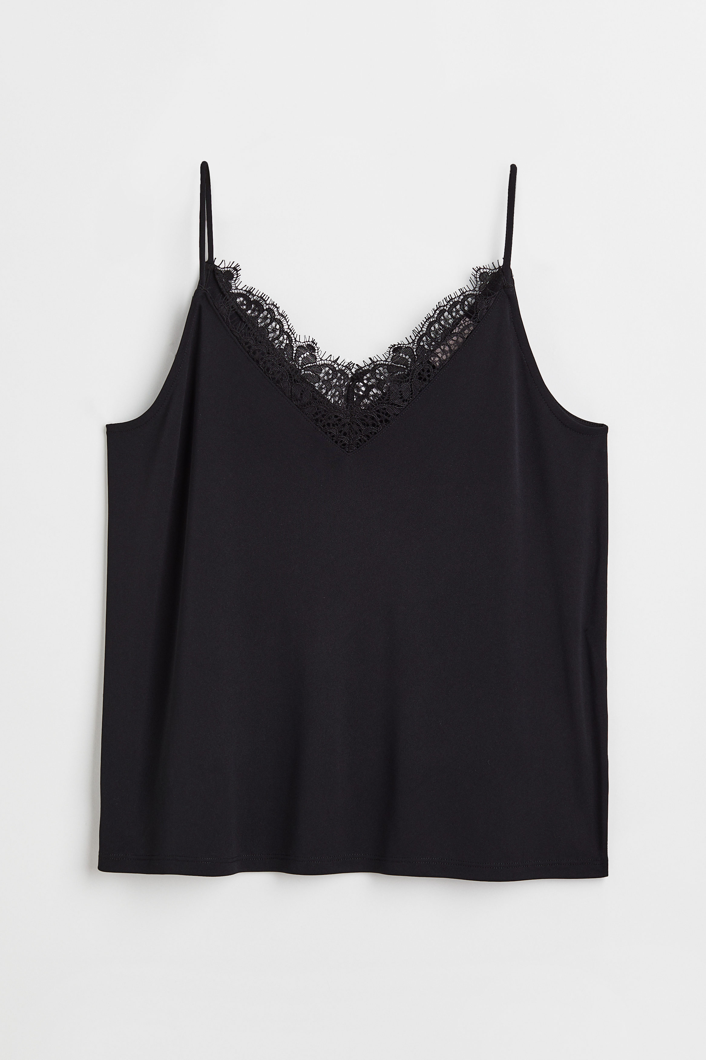 Emmiol Free shipping 2024 Ribbon Lace Patchwork Cutout Cami Top Black S in  Cami Tops online store.