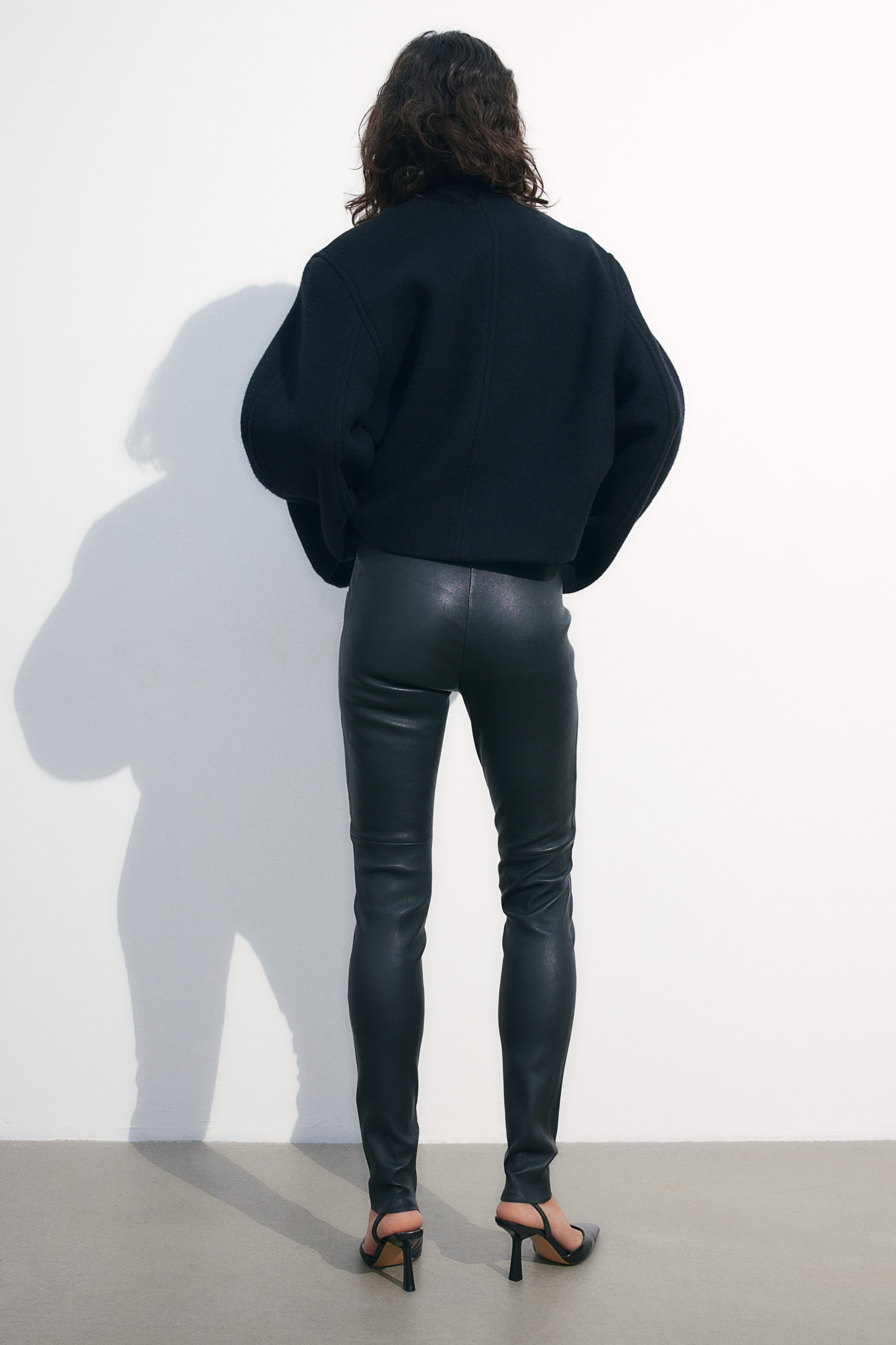 HMGYH satina high waisted leggings for women Split Hem PU Leather Skinny  Pants (Color : Black, Size : S)