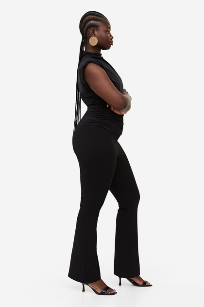 Womens Black High-Waisted Flared Jersey Leggings