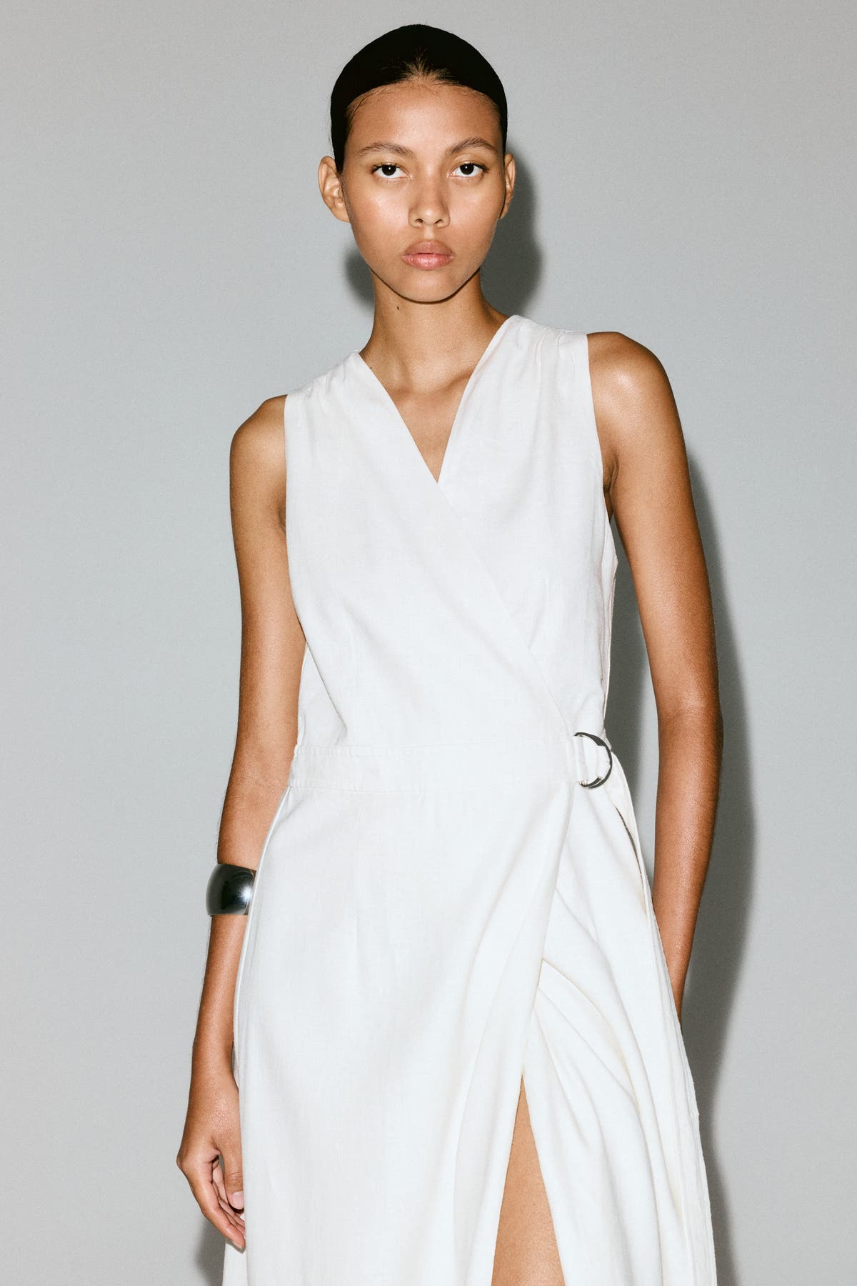 h&m linen wrap dress Women's Black/Palm trees Linen-blend wrap dress
